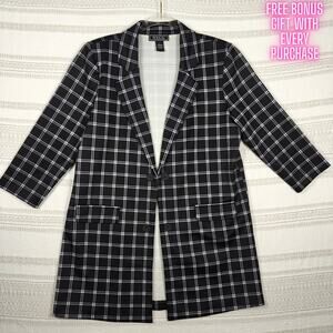 NYCC Black White Plaid Longline Cardigan Blazer Size L NEW